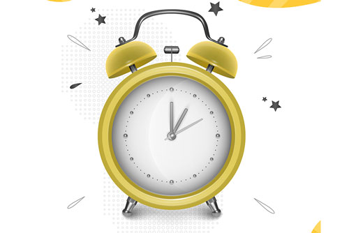 وکتور ساعت رومیزی زرد زنگدار لایه باز با لایه بندی حرفه ای